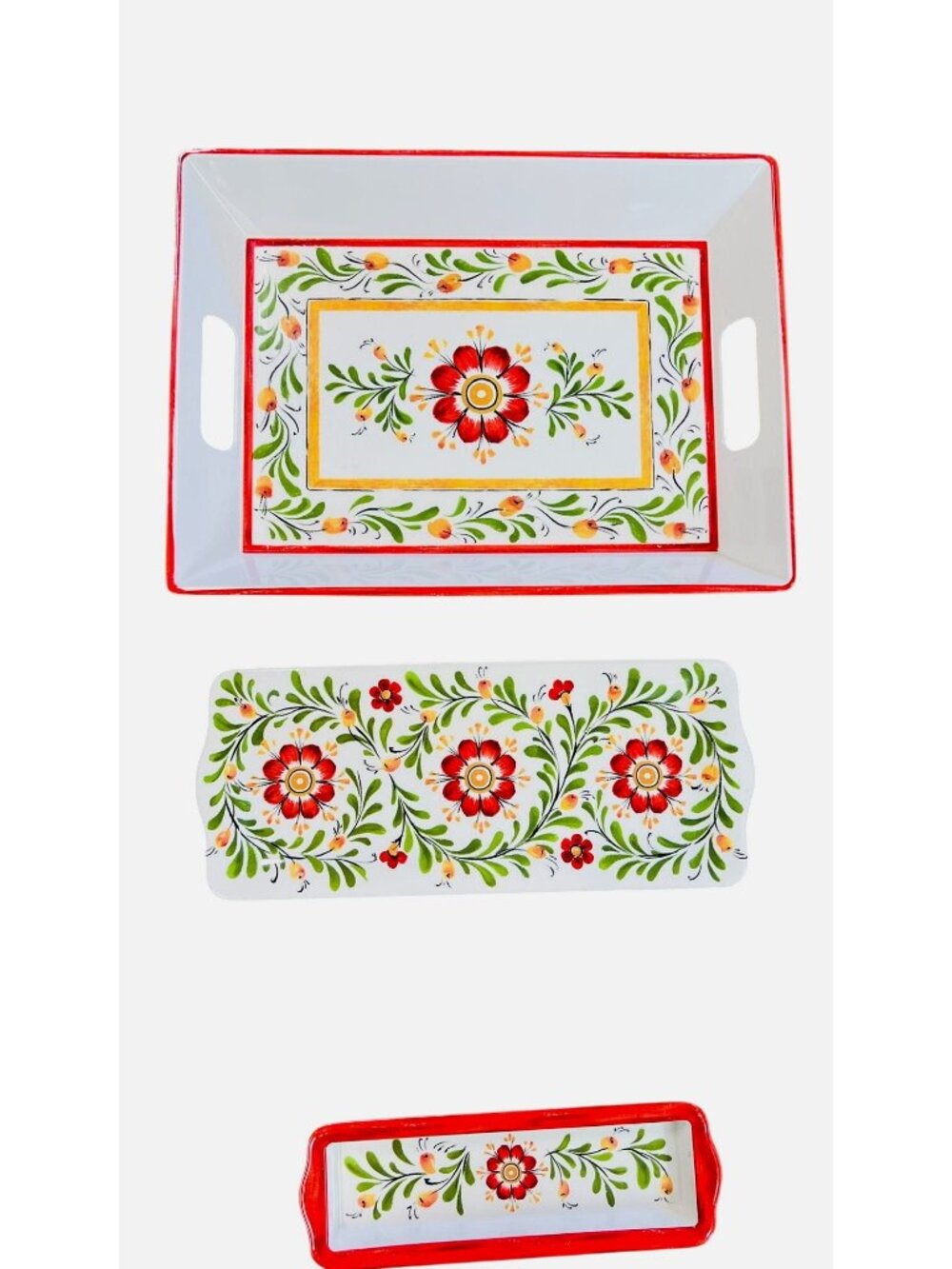 TarHong melamine serving trays featuring vibrant Talavera-inspired floral patter
